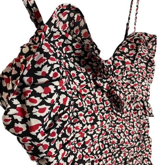 Lush Red Black White Liberty Floral Mini Ruched Dress Smocked Back Small - Picture 8 of 16